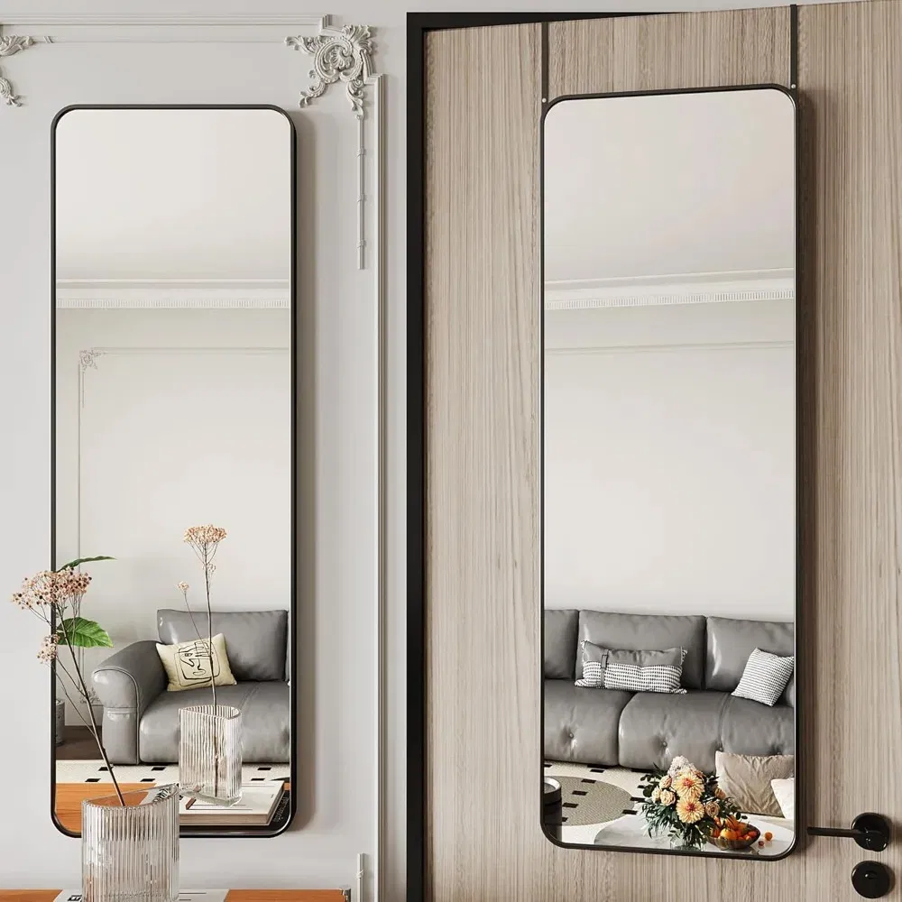 Door Mirror Full Length, Over The Door Mirror, 48"X14" Full Length Mirror, Door Mirror, Mirror Full Length Door Hanging (Black)