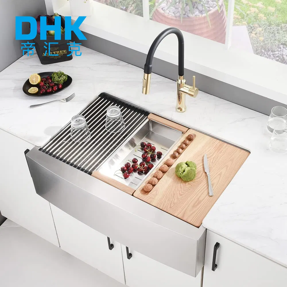 Factory Custom Apron Front Double Bowl Handmade High Quality Stainless Steel Farmhouse Kitchen Sink
