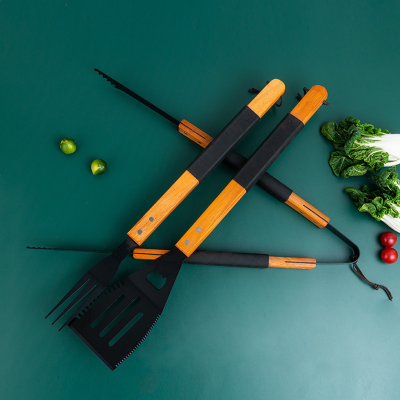 3-Piece Grill Tongs and Fork Utensil Set with Solid Wood Handles Mi15990
