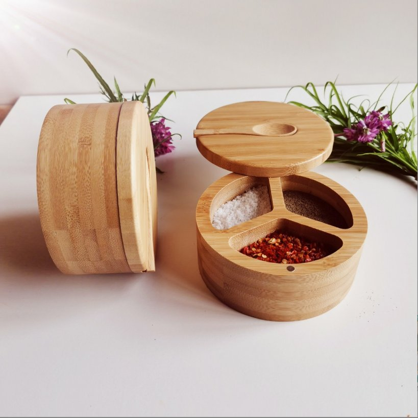 Bamboo Three Frames Salt Spice Container Jar