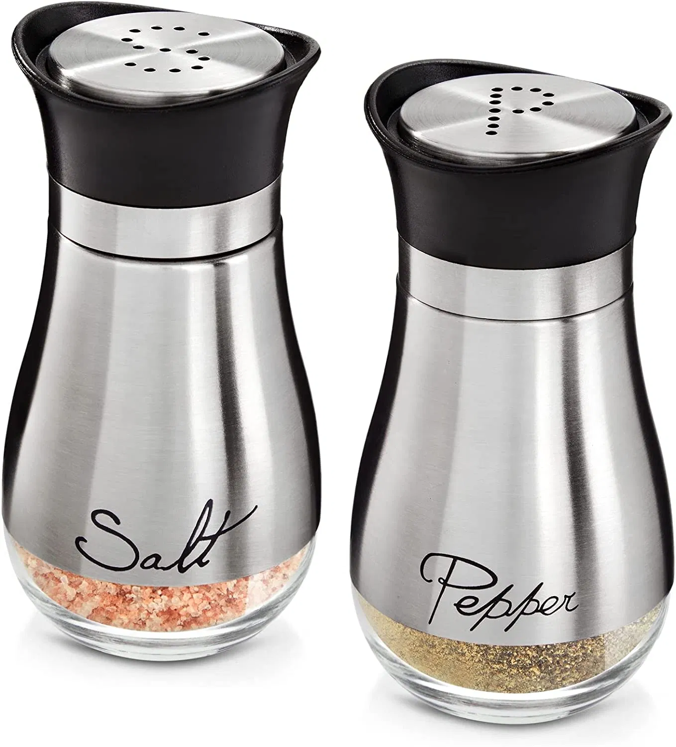 Amazon Ebay Stainless Steel Set with Glass Bottoms Salt Pepper Shaker