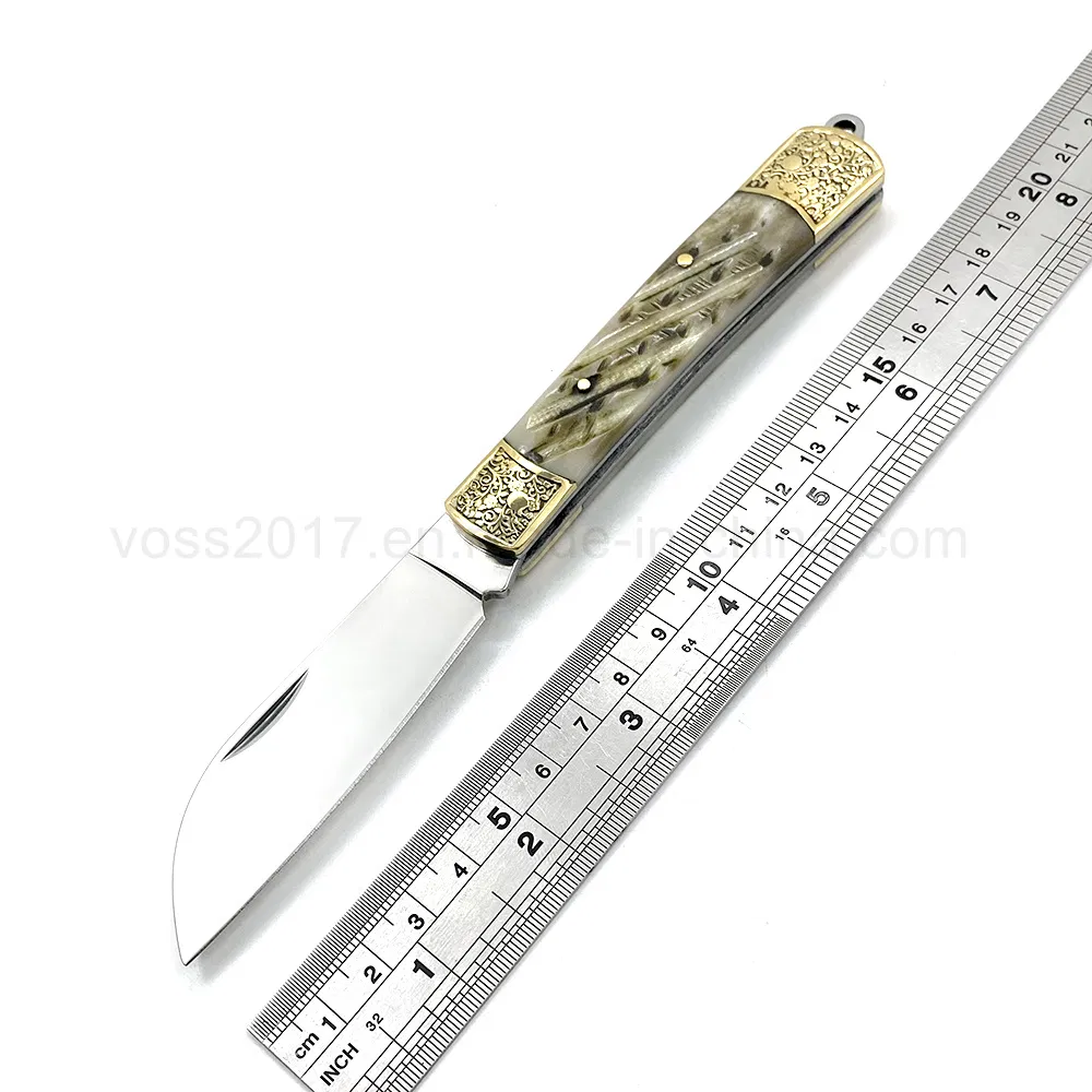 7.6 "Handmade Pocket Knives Brass Beef Bone Handle Folding Knife"
