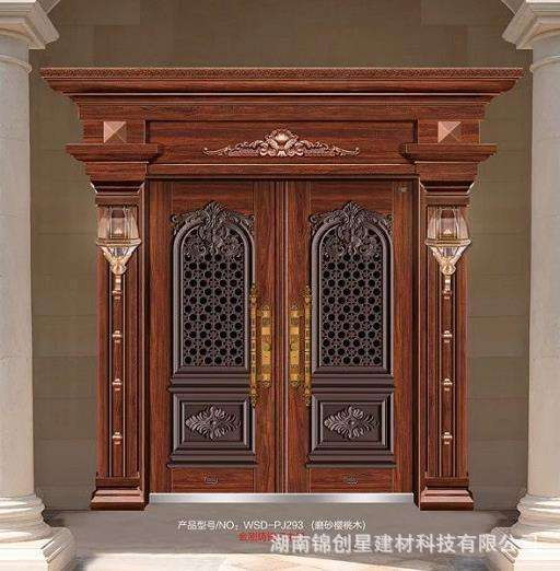 Luxury Double-Open Red Copper Security Door Classic Chinese Style High-End Brass Front Door Design Anti-Theft Stainless Steel