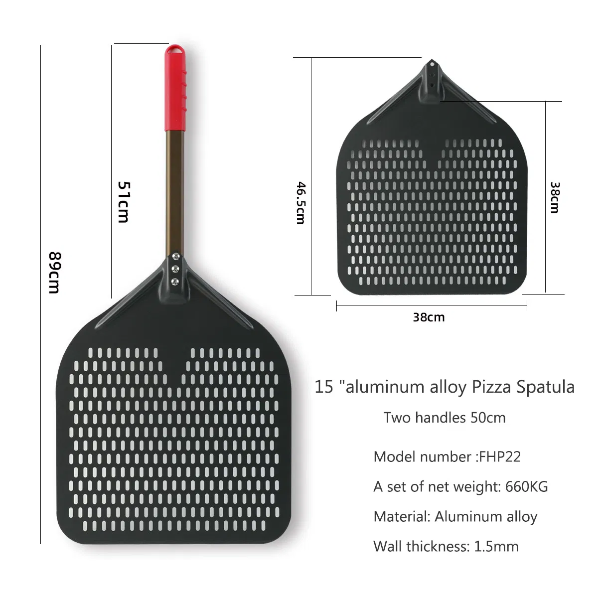 Aluminum Round Detachable Pizza Peel Perforated with Long Handle Pizza Shovel