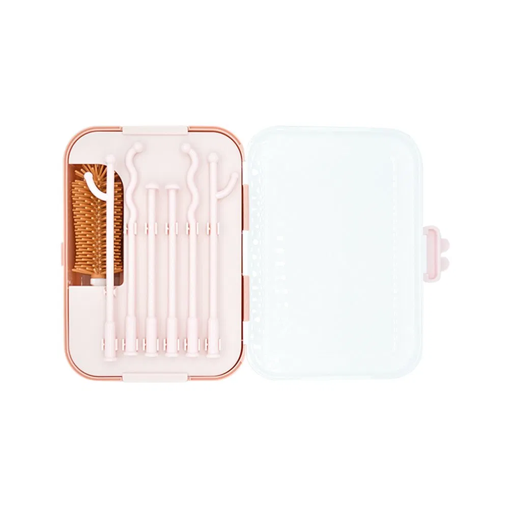 Hot Selling Portable Multi-Functional Baby Milk Bottle Cleaning Brush and Drain Rack Set Baby Bottle Drying Rack
