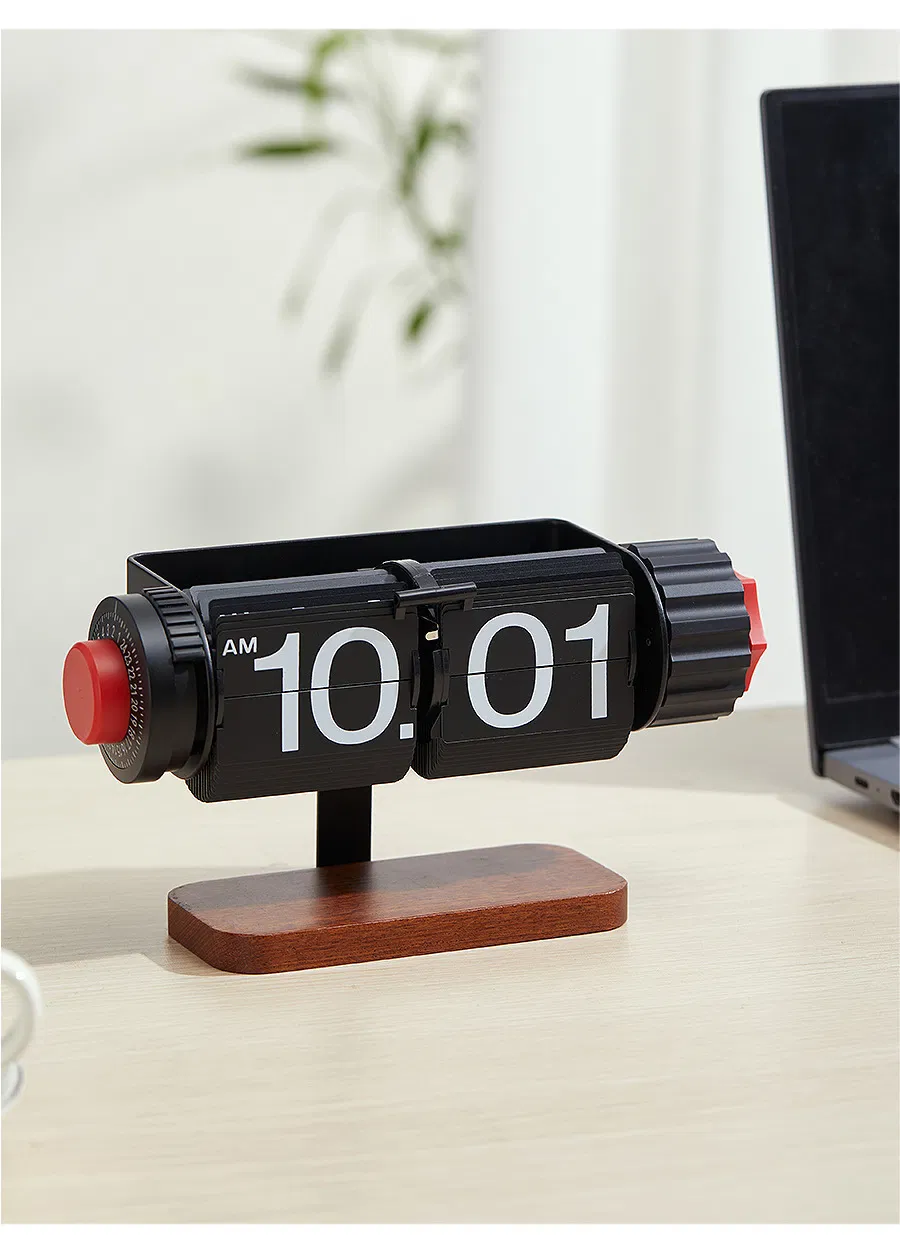 Vintage Style Digital Page Turn Adjustable Silent Quartz Movemen Desk Clock