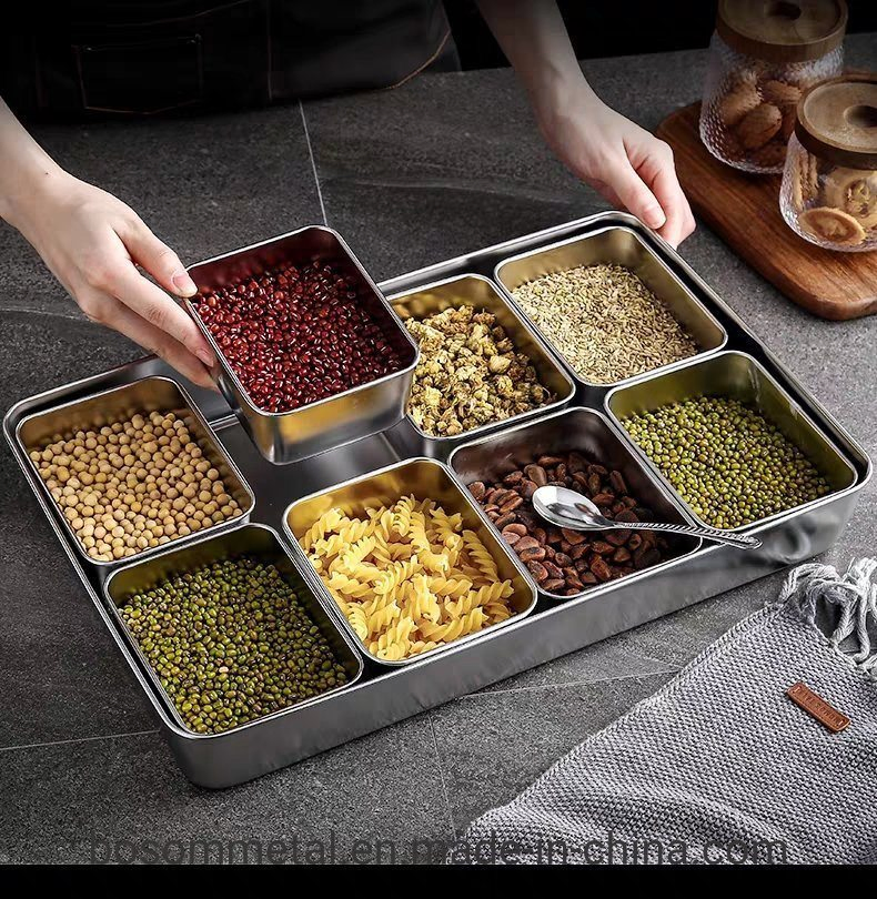 Stainless Steel Sauce Sugar Salt Spice Storage Box Set Kitchenware Restaurant 6/8compartment Seasoning Untensil Box