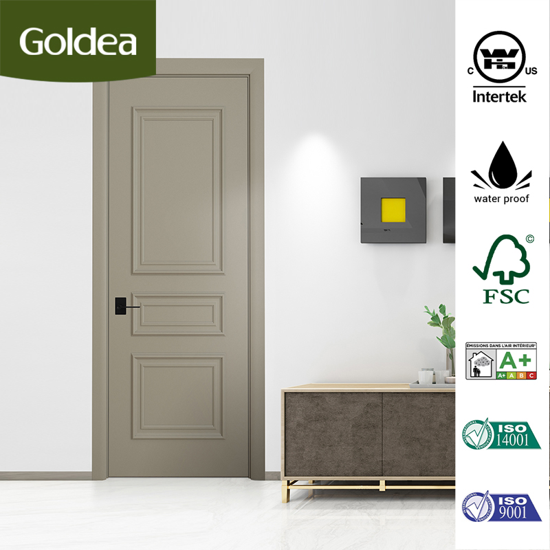 Goldea 39 Years Factory Wholesale Price Luxury Style Wooden Interior Glass Doors Timber Wood Door with Raised Decorative Line Design
