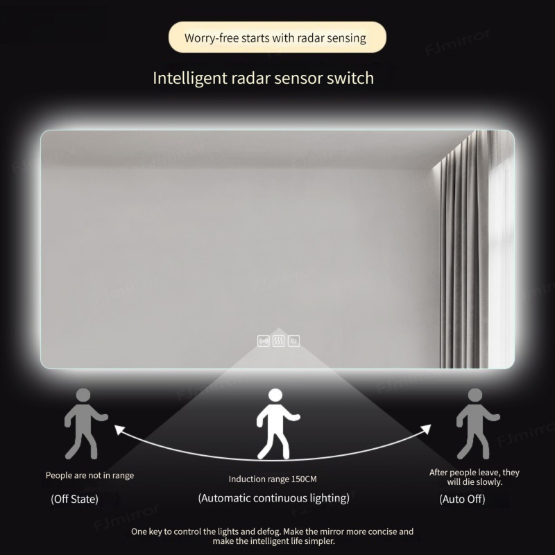 Factory Price Arch Shape Hotel Smart Wall Mirror with LED Light Adjustable Illuminated Bathroom Mirror