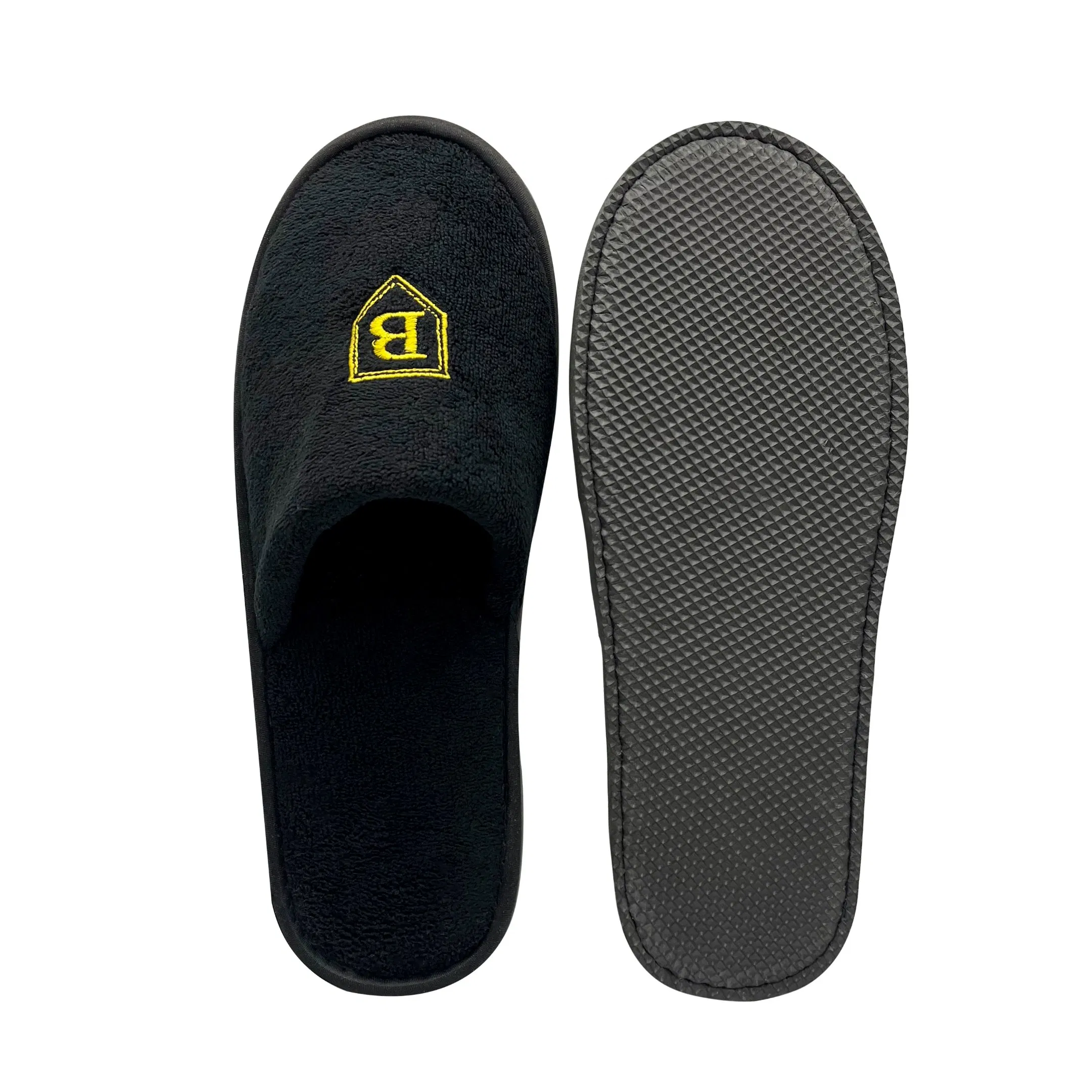 Custom 5 Star Hotel Supplies Embroidered Coral Fleece Hotel Disposable Slippers
