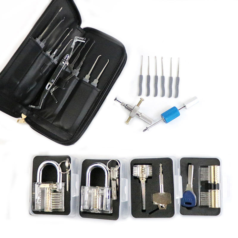 24 PCS Four Transparent Padlock Training Stainless Steel Training Lock Picking Set