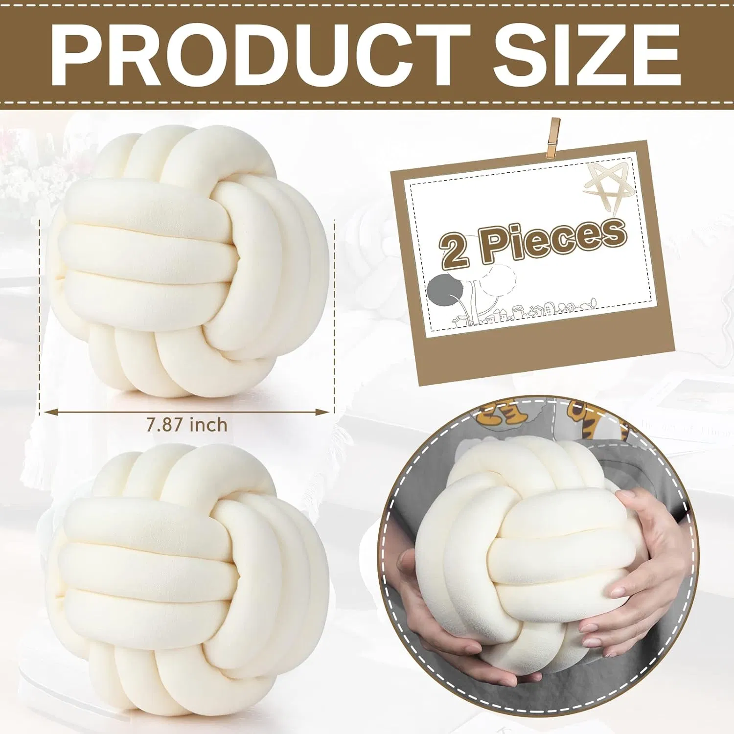2 PCS Decorative Round Throw Knotted Soft Pillow Ball for Bedroom Sofa