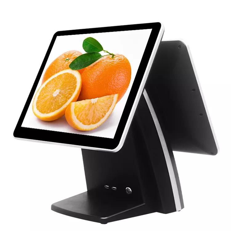 Dual Screen Cash Register All in One POS Terminalwin10 OS 15 Inch Touch Screen POS Systemwith 64GB SSD