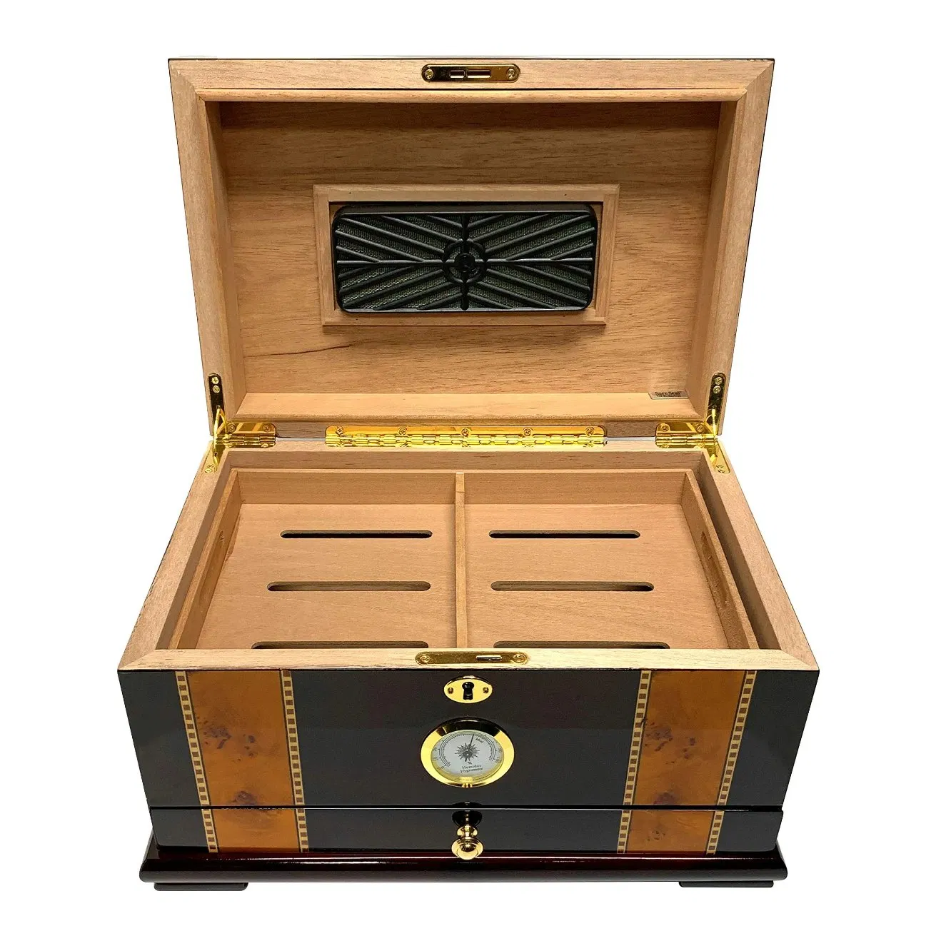 Desktop Cigar Humidor with Maple-Burled Wood Inlay