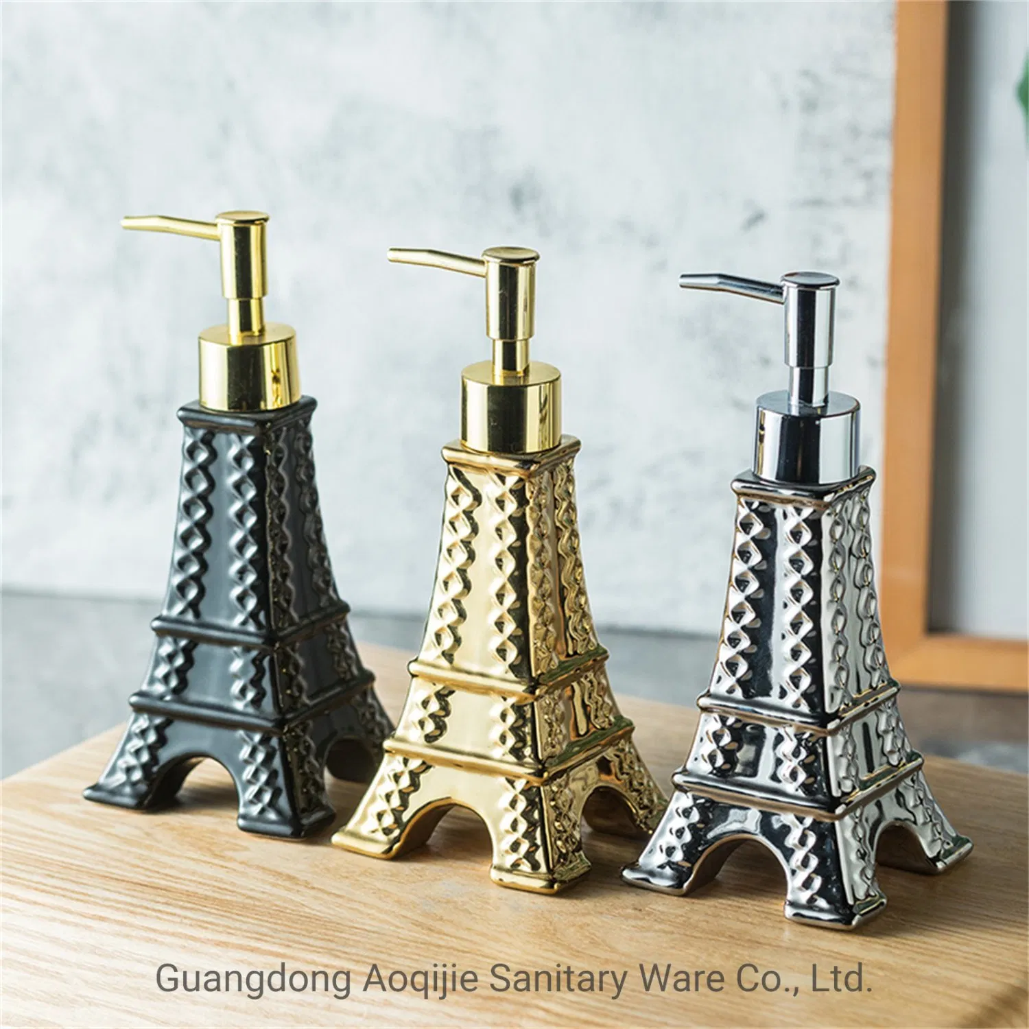 Bathroom Ceramic Hand Sanitizer Bottle Shampoo Shower Gel Separately Bottled New Bottle Style Eiffel Tower Model Design Luxury Ceramic Four Color Bottle Golden