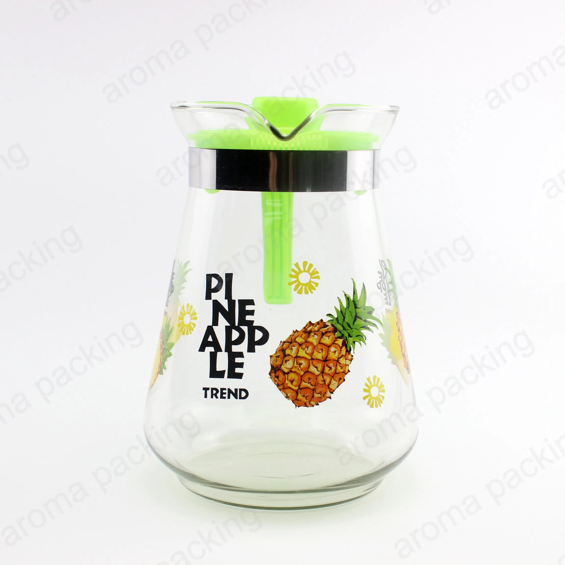 High Quality Logo Printed Clear Glass Kettle with Plastic Cover