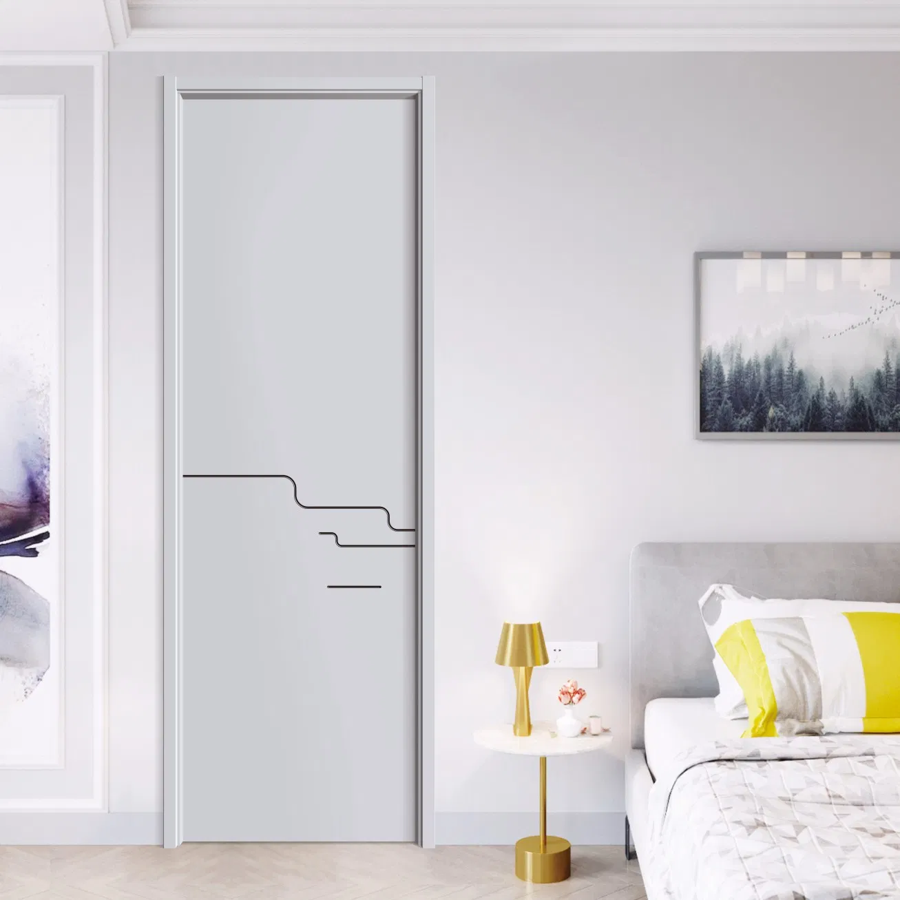 Apartment Use Wooden Interior Wood Security Door with Modern Style and Durability