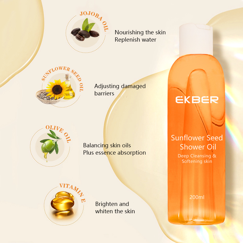Private Label Organic Sunflower Seed Shower Oil Smooth Moisturizing Cleansing Body Shower Oil Shower Gel