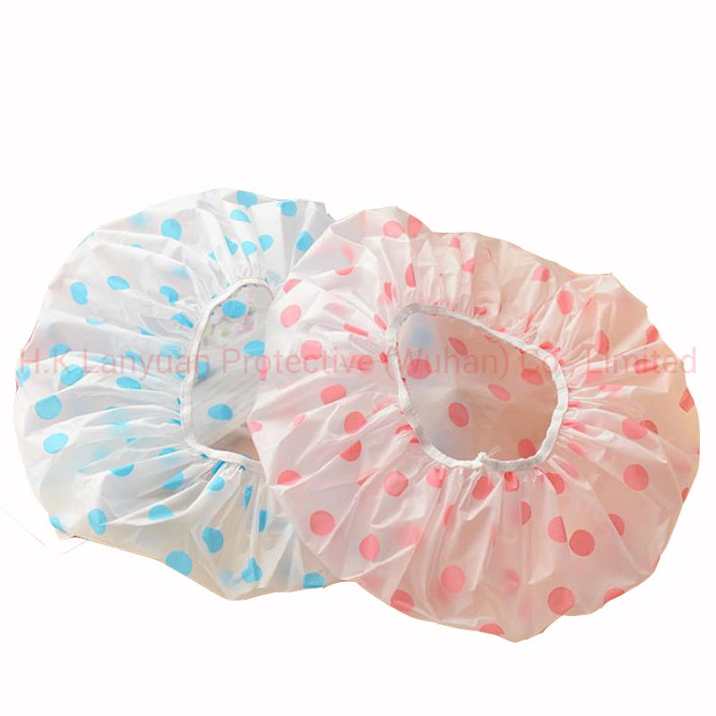 Disposable PE Shower Cap with Cherry Design in Blue