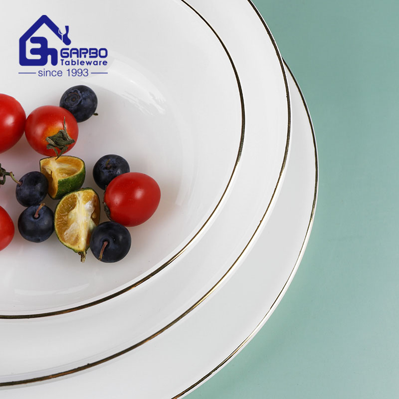 Golden Rim White Opal Glass Bowls 6.5"Salad Bowls Round Noodle Bowls Jade Opal Ware Glass Bowls Hotel Home Use Wholesale Bulk Orders Available