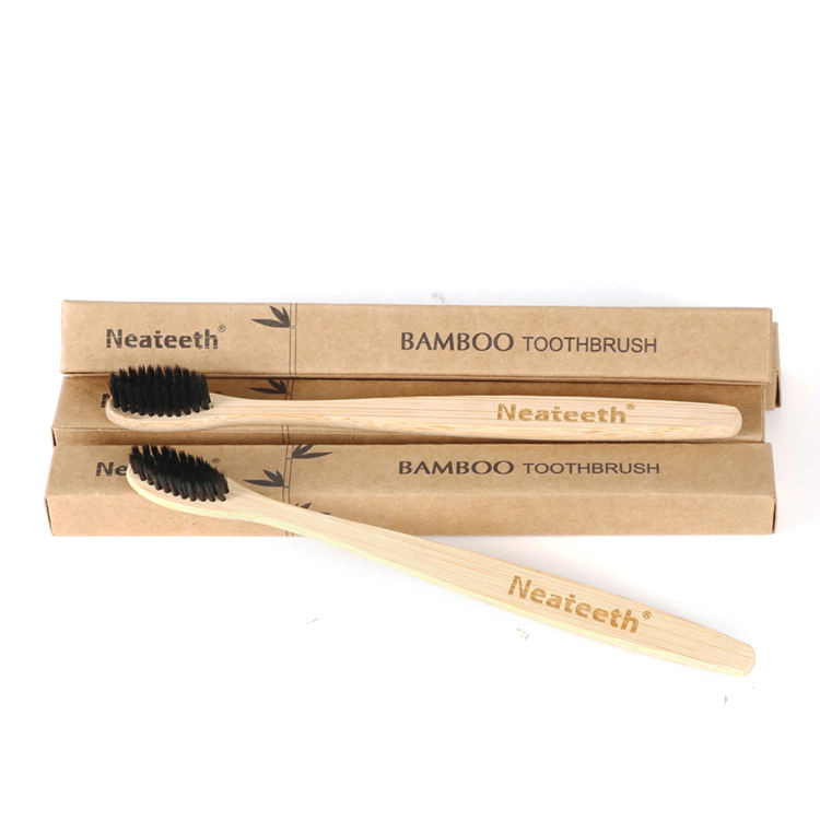 Biodegradable Natural Wood Handle Hotel Adult Charcoal Bamboo Toothbrush