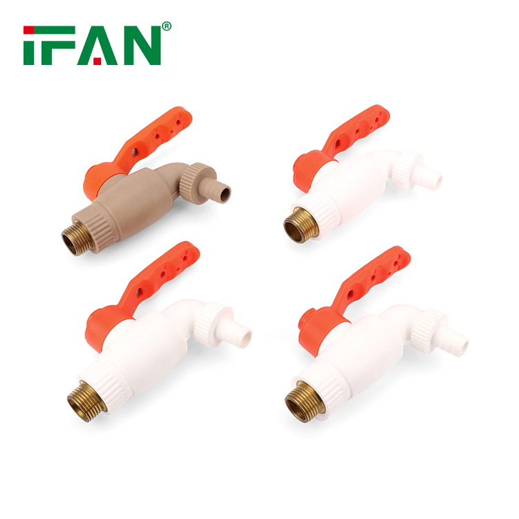 Кран PPR Ifan пластиковый 1/2" 3/4", коричневый/белый