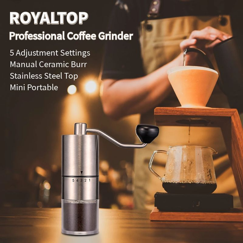 Discount Manual Coffee Bean Grinder with Coarseness Setting and Conical Burr