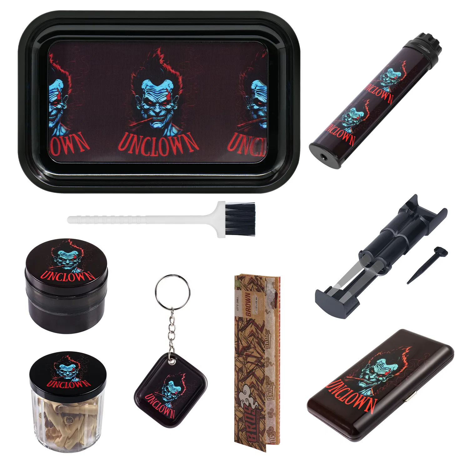 3D Rolling Paper Keychain Somking Tray Smoking Case Grinder with Small Brush Filler Smoking Set