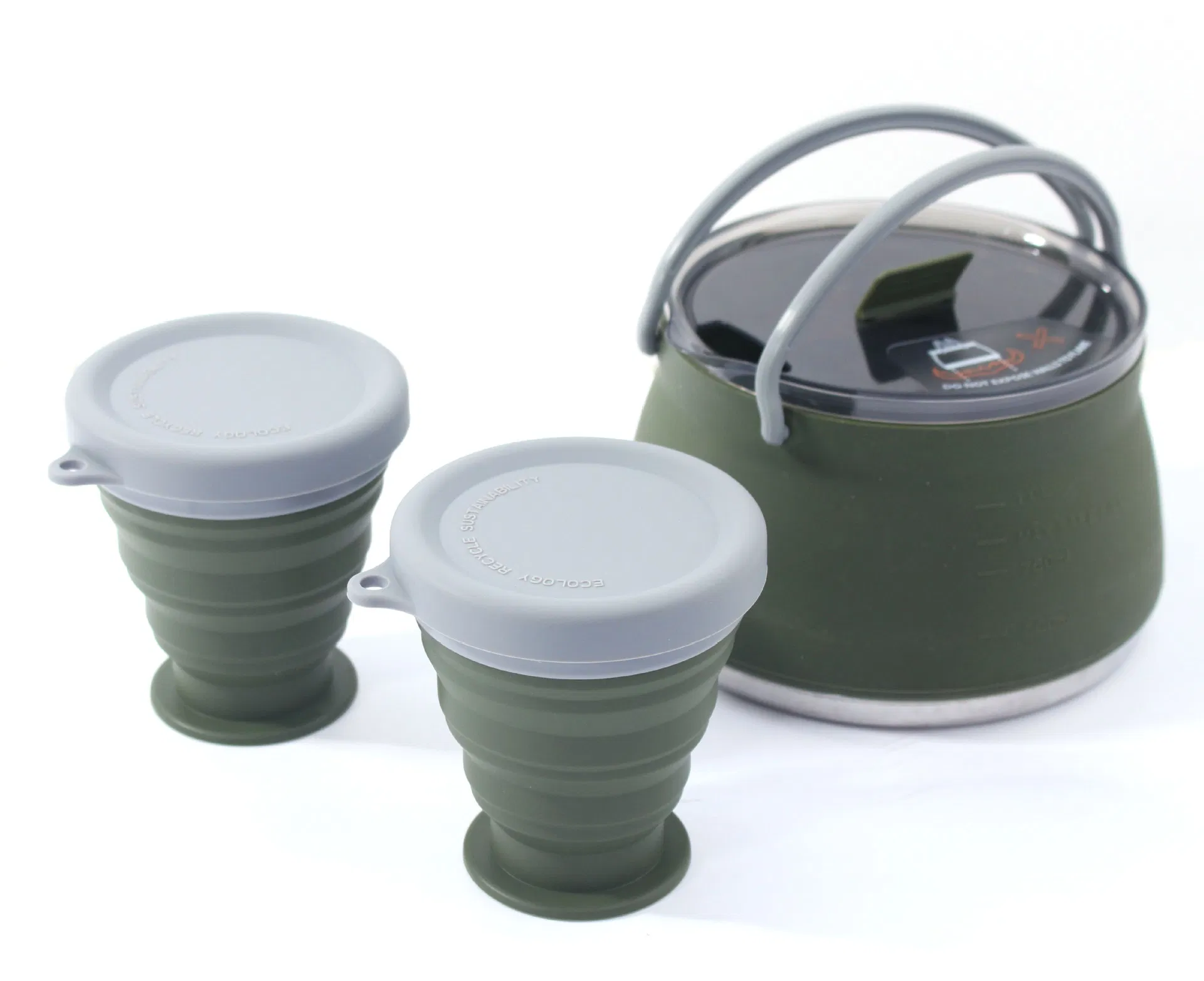 Three Piece Set Silicone Collapsible Camping Cookware Camping Kettle Cookware Set for Outdoor