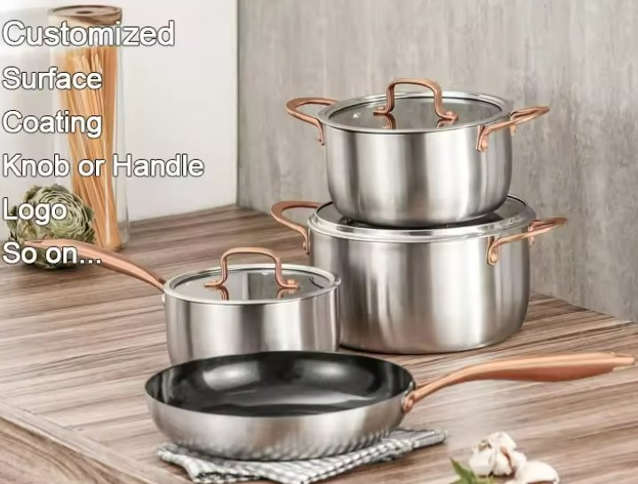 Non-Stick Stainless Steel Cookware Set Includes Cooking Pot and Pans