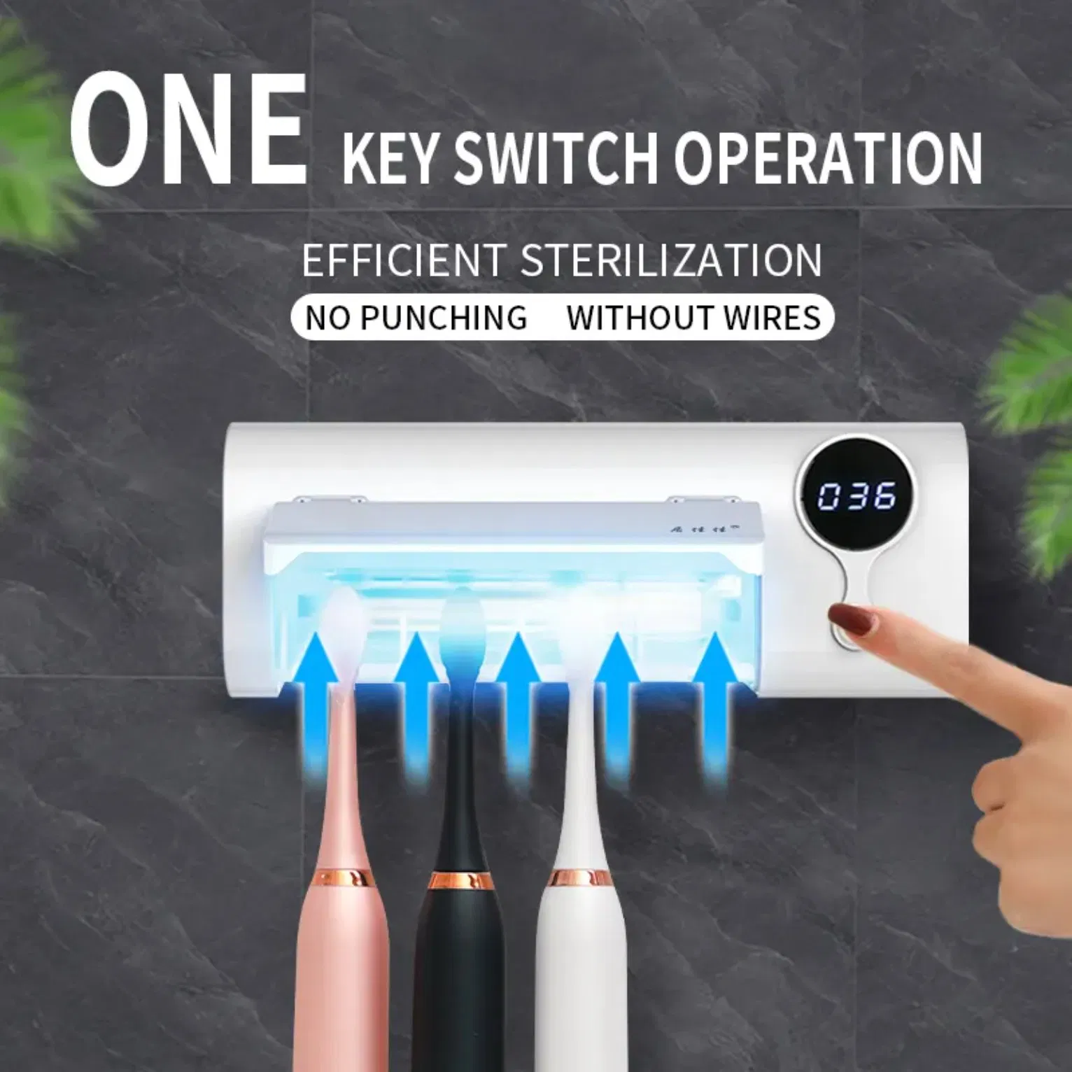 Toothbrush Holder with UV Sterilizer Rechargeable Electric Toothbrush Sanitizer with Air Dry & Display Timer 4 Slots for Family Use