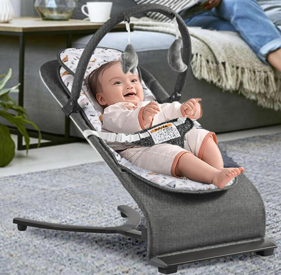 Portable Baby Bouncer for 0-6 Months Baby with 3-Point Harness Grey
