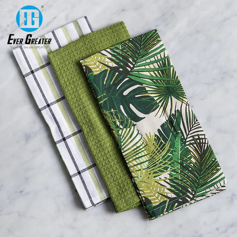 Custom Cotton Kitchen Towel Set Absorbent Christmas Kitchen Towels with Printed Designs