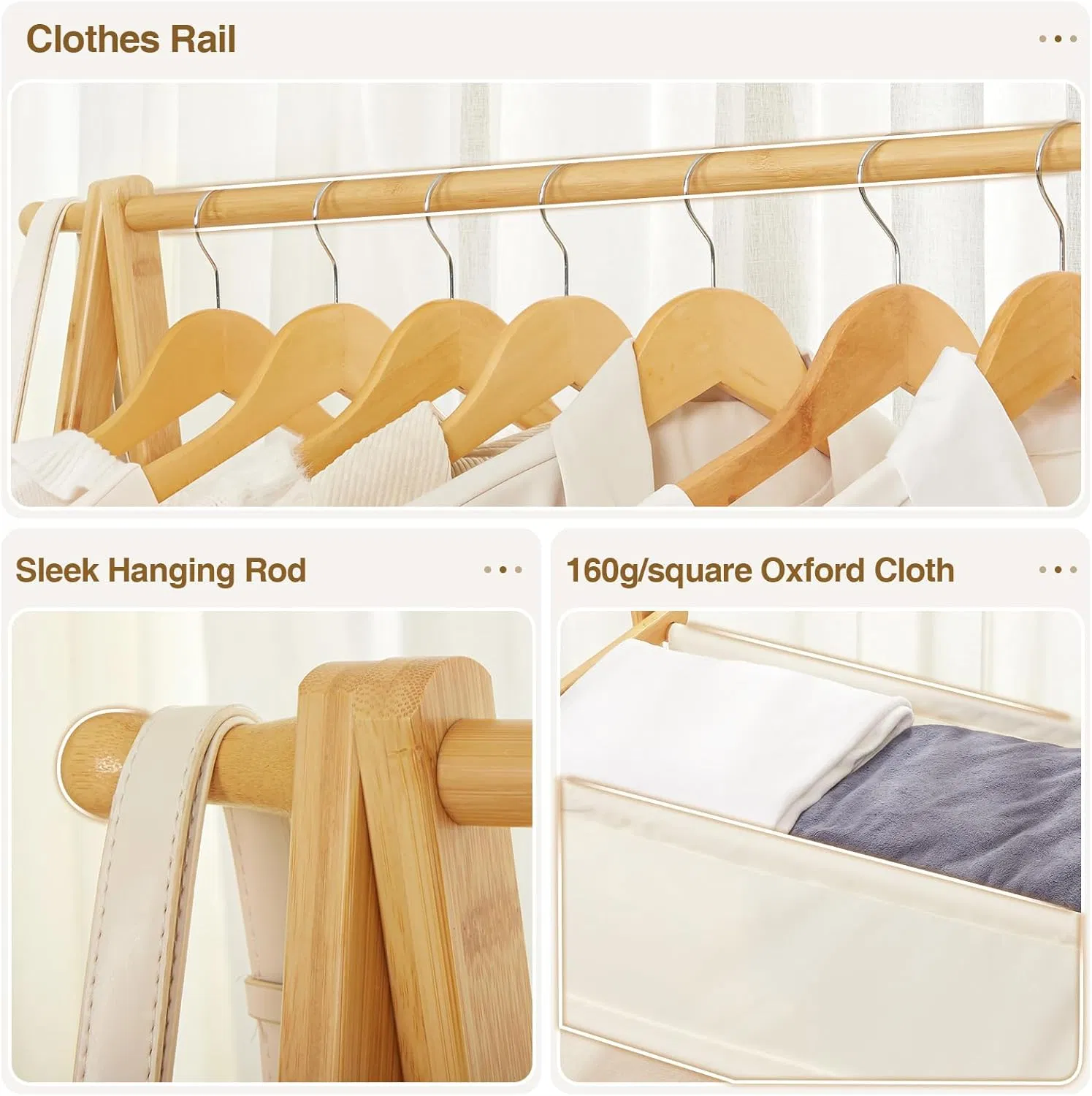 Bamboo Bedroom Cloakroom with Clothes Hanging and Storage Bamboo Clothes Rack