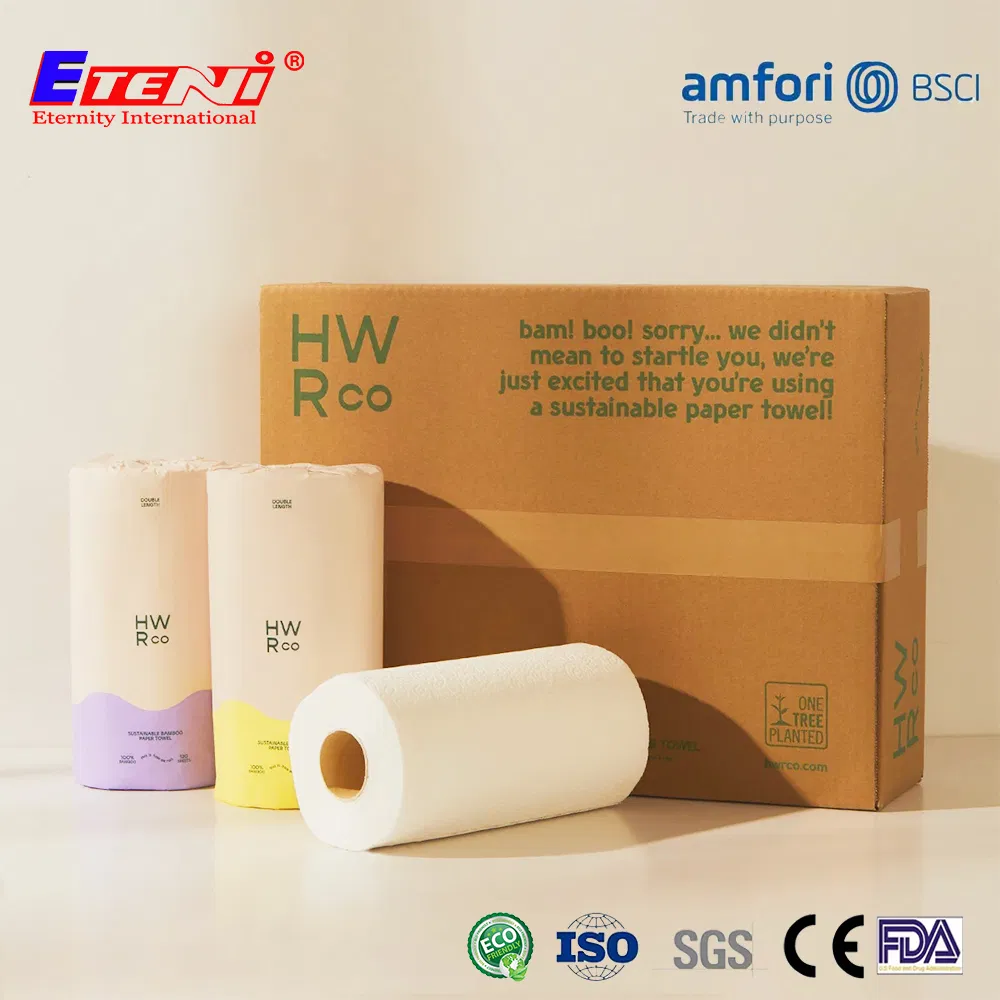 22.5*22.5cm Bamboo Pulp Customized Logo China 2ply Kitchen Roll Paper Towel