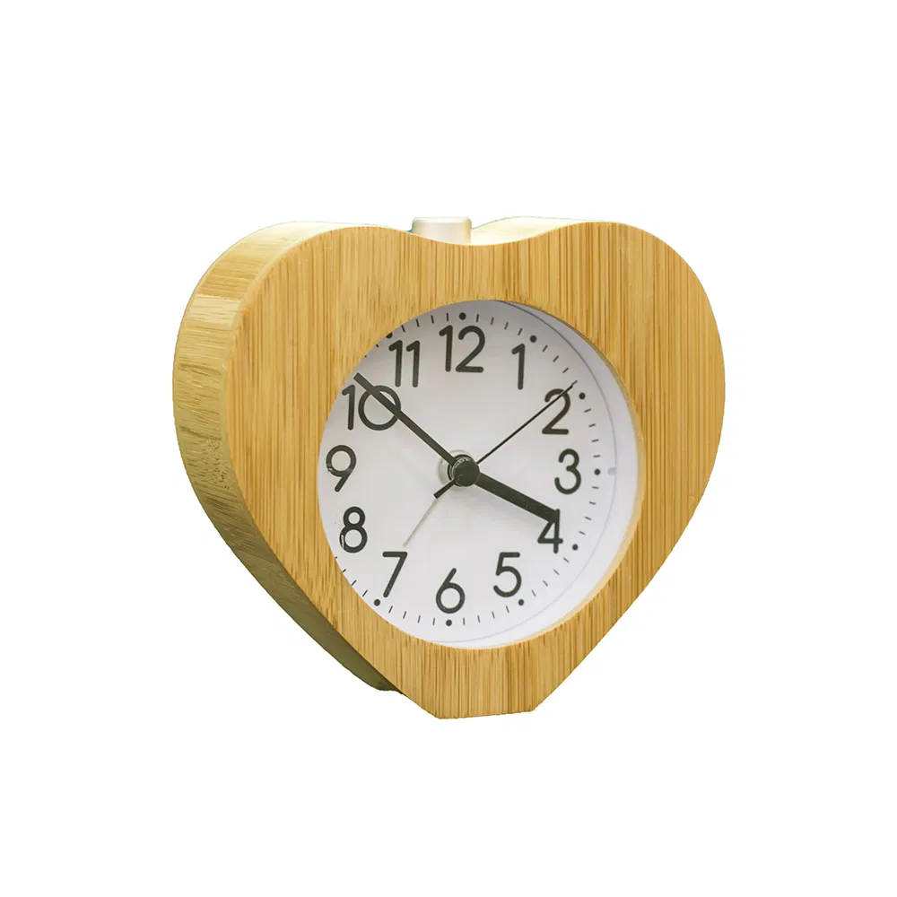 Natural Bamboo Heart Shape Mute Scan Quartz Alarm Clock