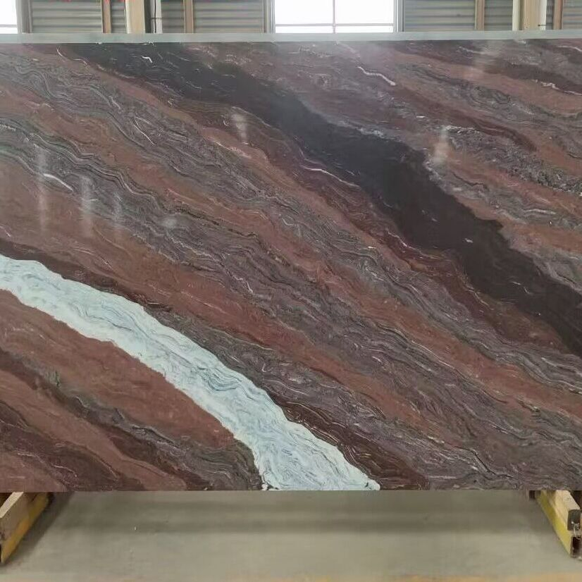 Artificial Red Stream Wind Jumbo Quartz Customized Size Black White for Countertop and Big Slabs