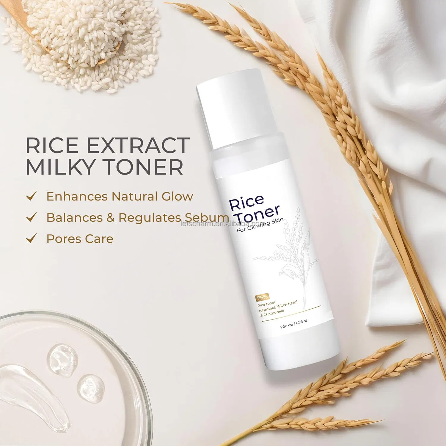 Ls159 OEM Custom Hydrating Face Toner: Rice Extract, Niacinamide, Chamomile for T-Zone