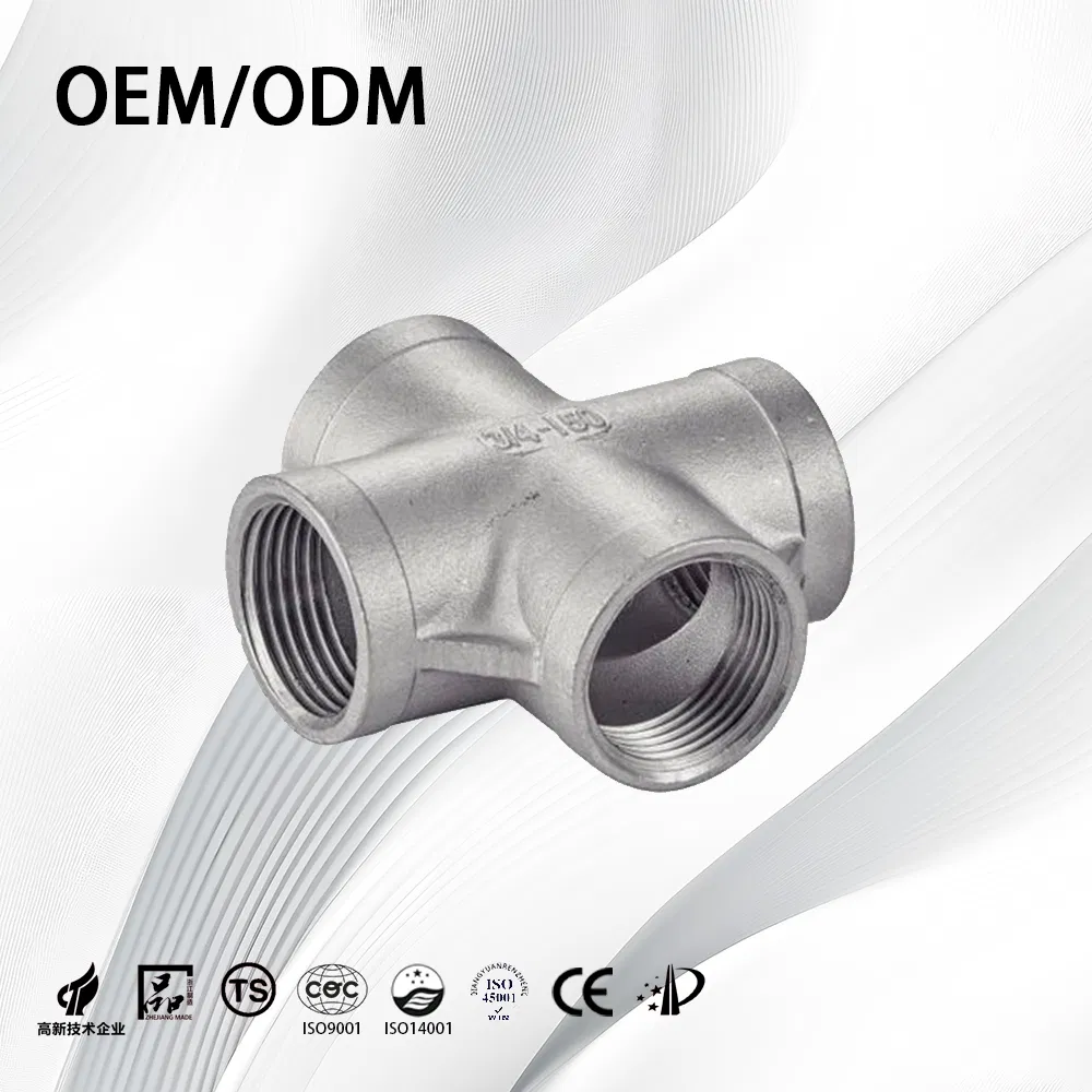 SS304/SS316L ASME B16.9 Customize Durable Seamless Thick-Walled NPT/Bsp Equal Cross with Sandblasting