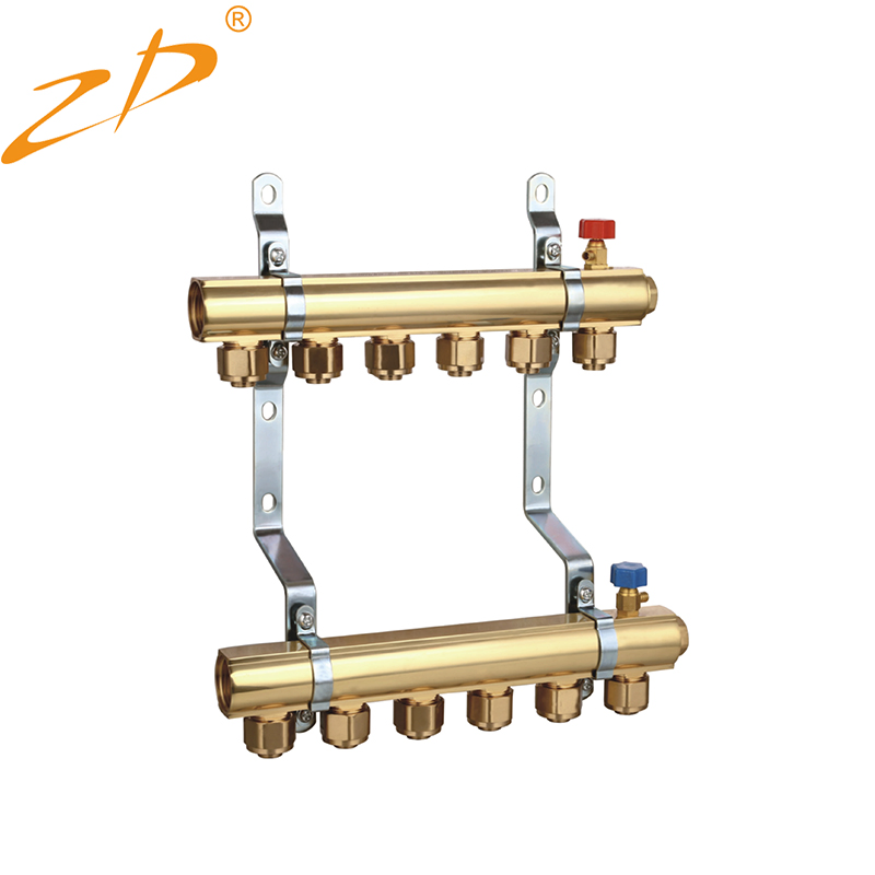 Brass Material 2 4 6ways Regulating Valves Pex Straight Through Type Heating Manifold