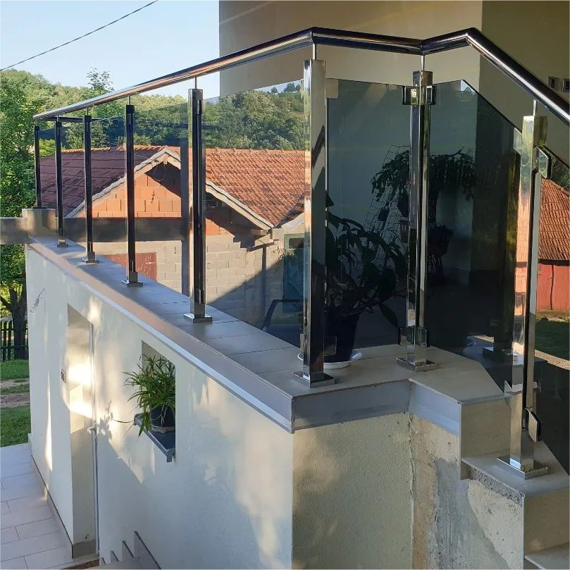 Aluminum Frame Staircase Balustrades Handrails Tempered Glass Railing