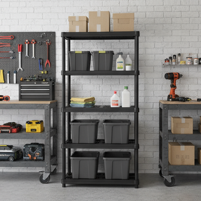 36X18X75inch-5 Tier Easy Assembly Heavy Duty Plastic Storage Shelf for Warehouse, Garage