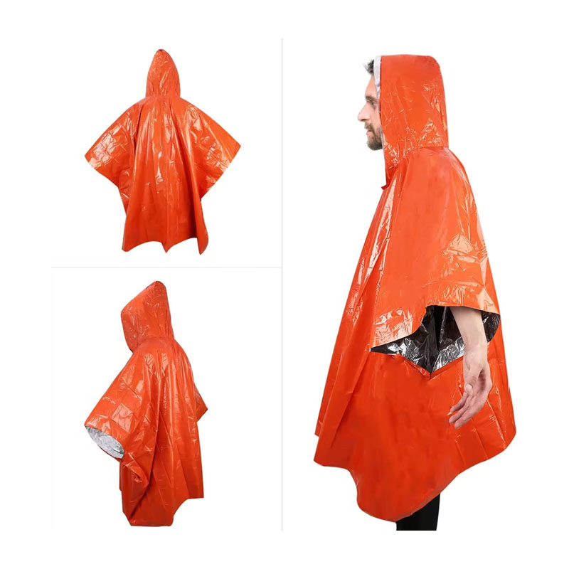 Double-Sided Emergency Thermal Raincoat Aluminum Foil Survival Poncho for Outdoor Rescue