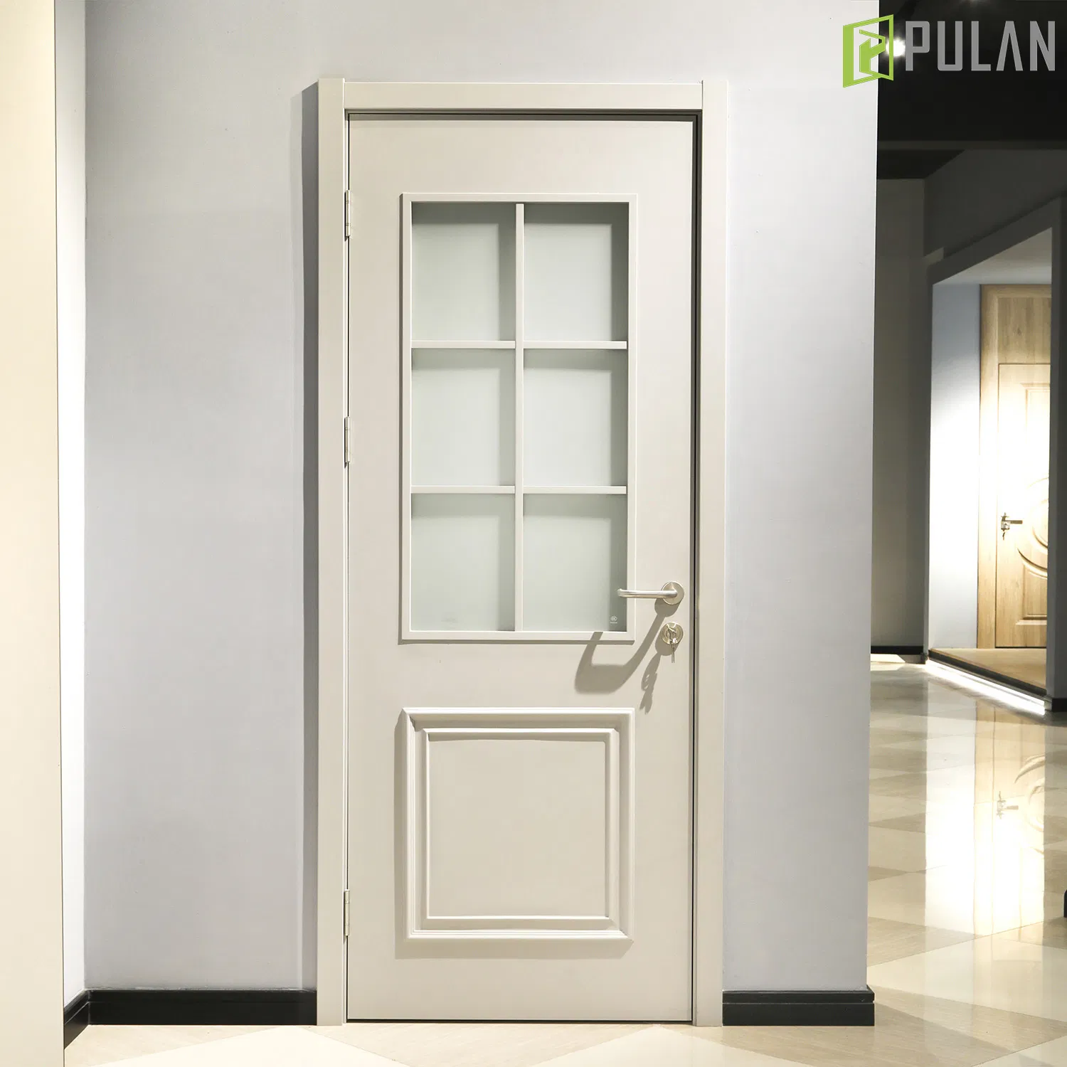 Cost-Effective Lightweight PVC / Painted Finishing Extruded WPC Hollow Flush Glass Door with Stable Supply for Contractors