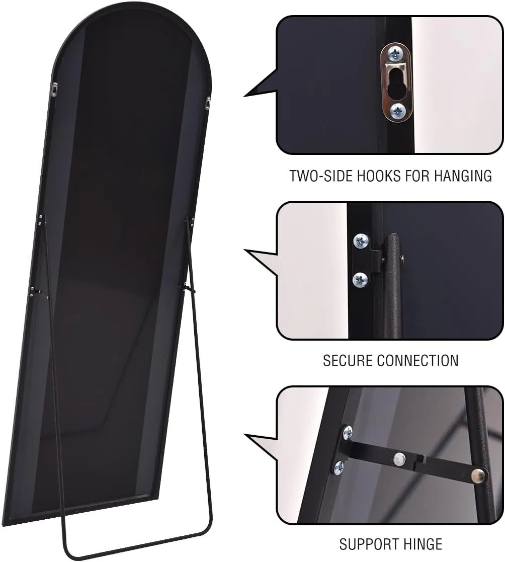Arched Full Length Mirror Floor Mirrors with Aluminum Alloy Metal Frame Free-Standing Wall Mounted or Leaning Large Bedroom Dressing Mirror Modern
