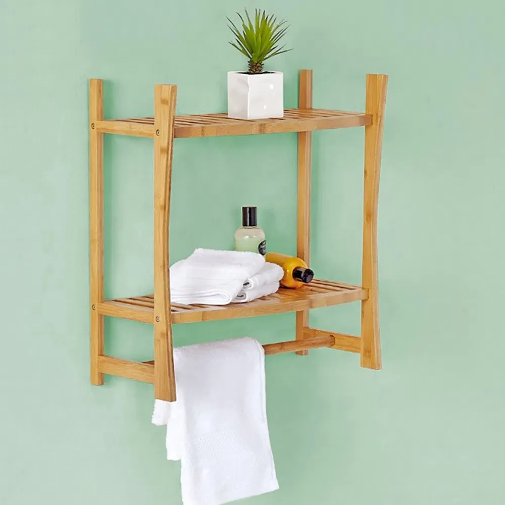 Bamboo Wall Mount Shower Shelf Bamboo Bath Accessories Bathroom Towel Holder