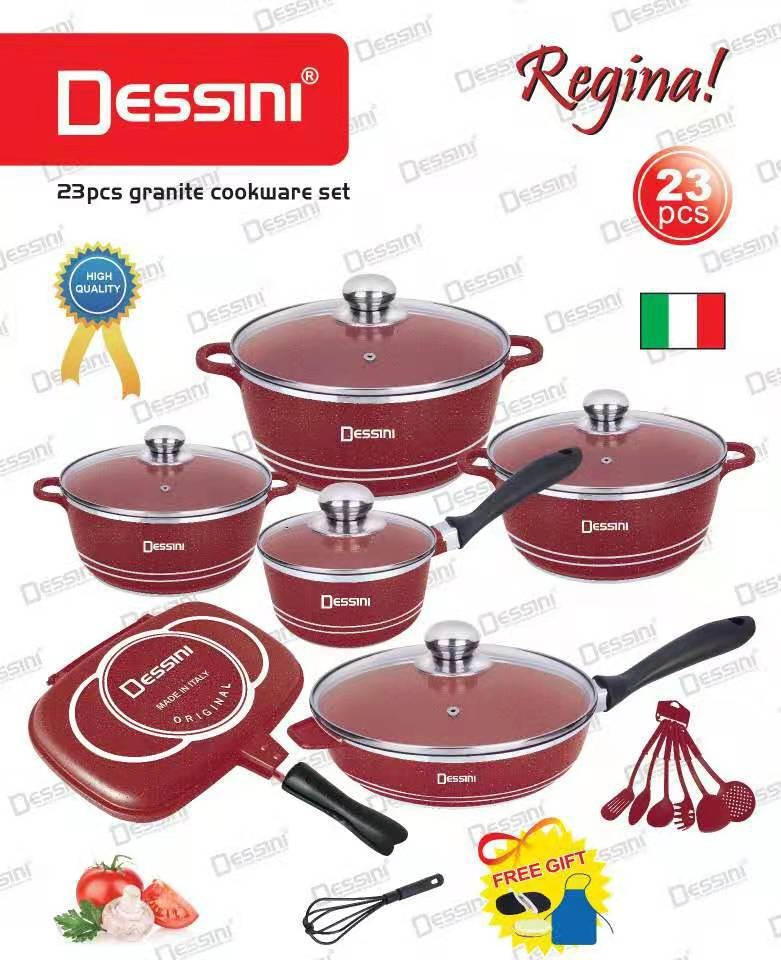 China Factory Marmites Dessini Stock Royal Dessini Dessini Cookware Set 23PCS Wholesale Price Dessini Set 23PCS Dessini Regina Cookware Sets Non Stick
