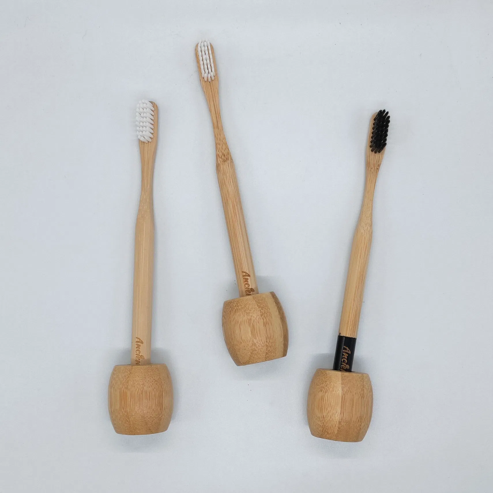 Eco-Friendly Children Organic Wooden Toothbrush Bamboo Charcoal Toothbrush with Bamboo Holder