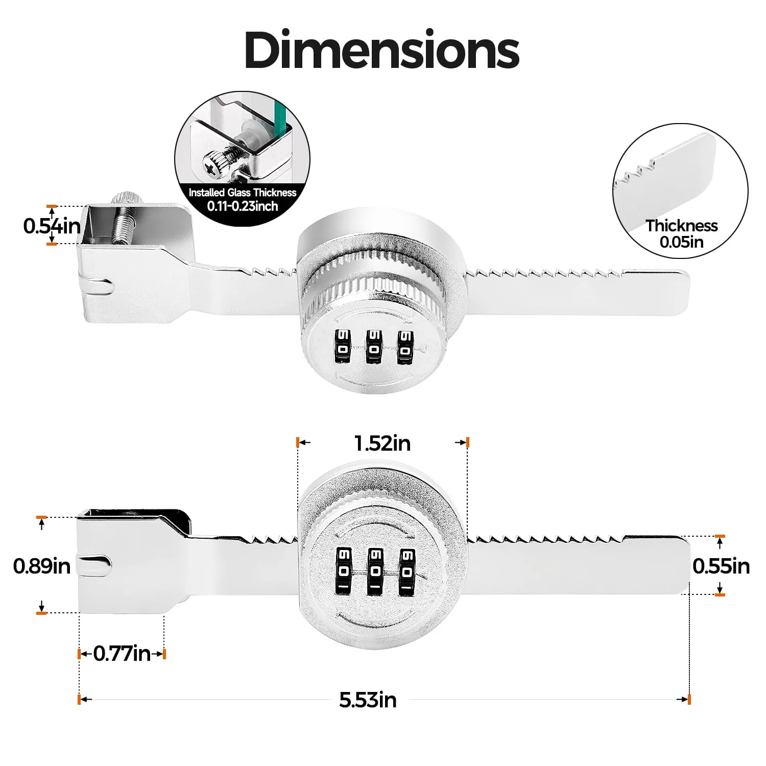 Exhibition jewelry Showcase Code 3 Digit Combination Sliding Glass Lock