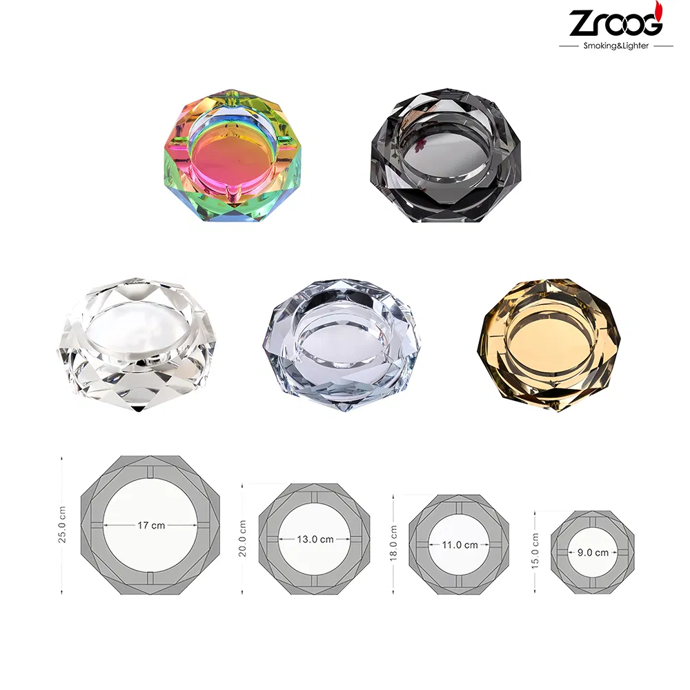 Crystal Ashtray Modern Ash Tray Holder Cigarettes Decor Tray Colorful Pattern Tabletop Decoration